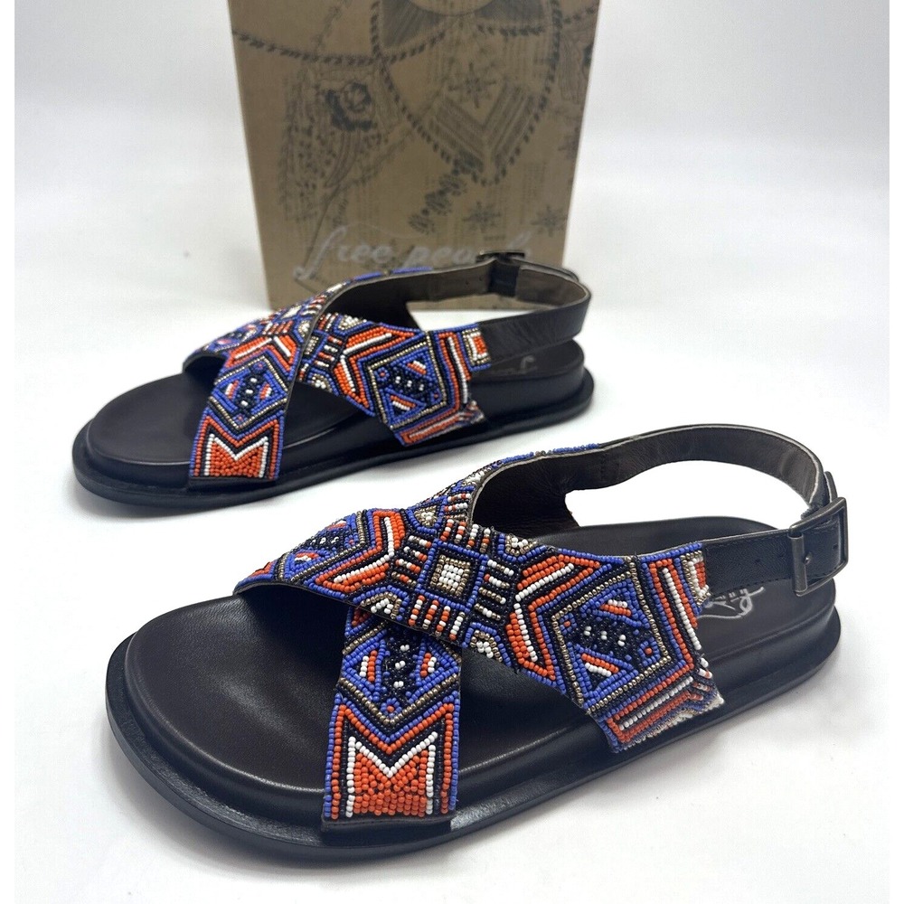 Free People Mali Beaded Sandals‎ Size 7.5 EU 38 Multi Color